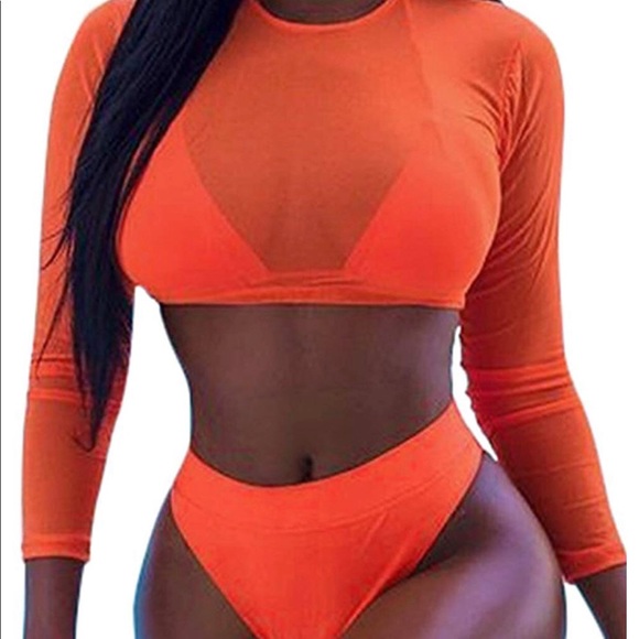 Orange high-cut 2pc  swimming suit - Picture 2 of 2